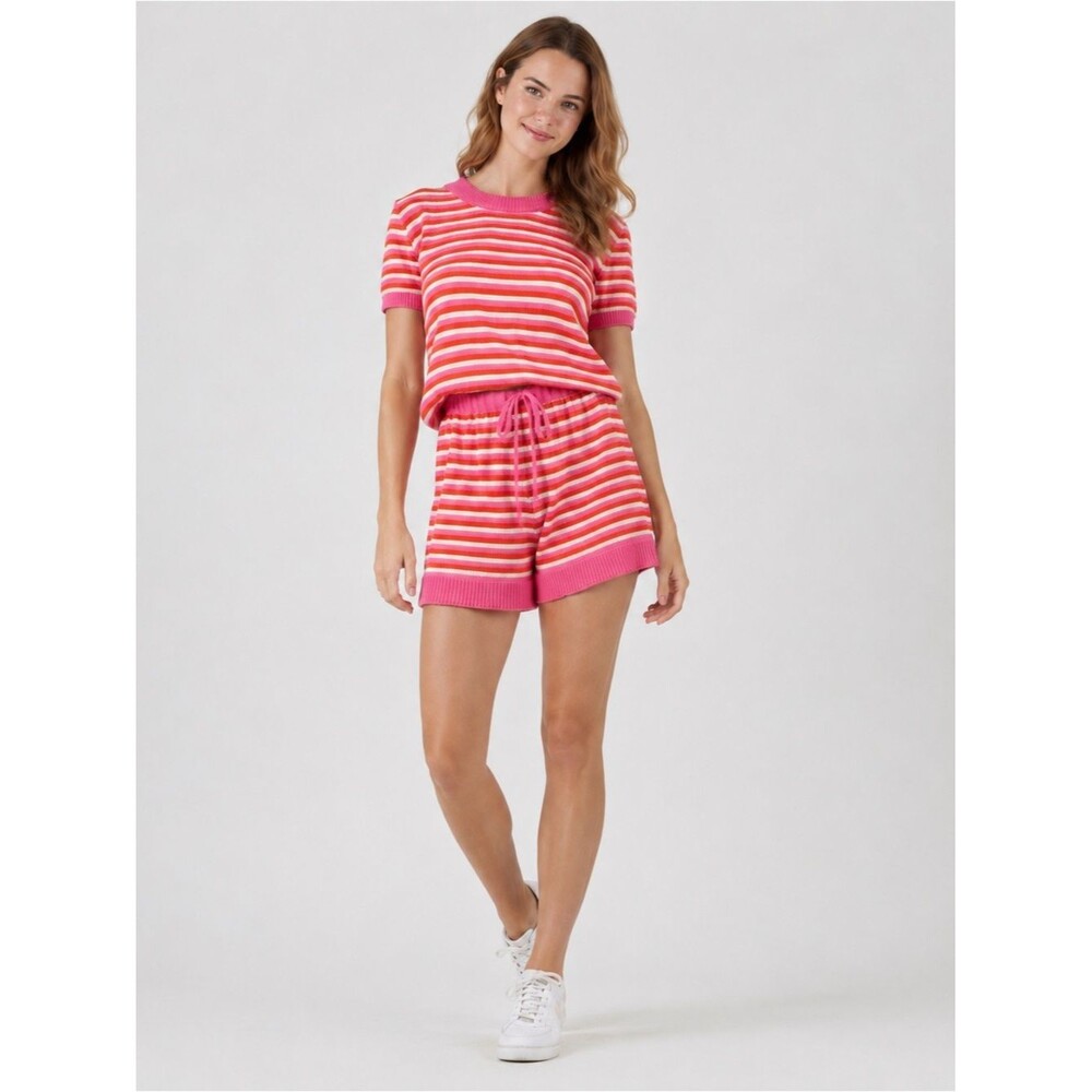 Lucca Couture Paulina Pink Orange Striped Knit Romper Small Retro Cutout NWT